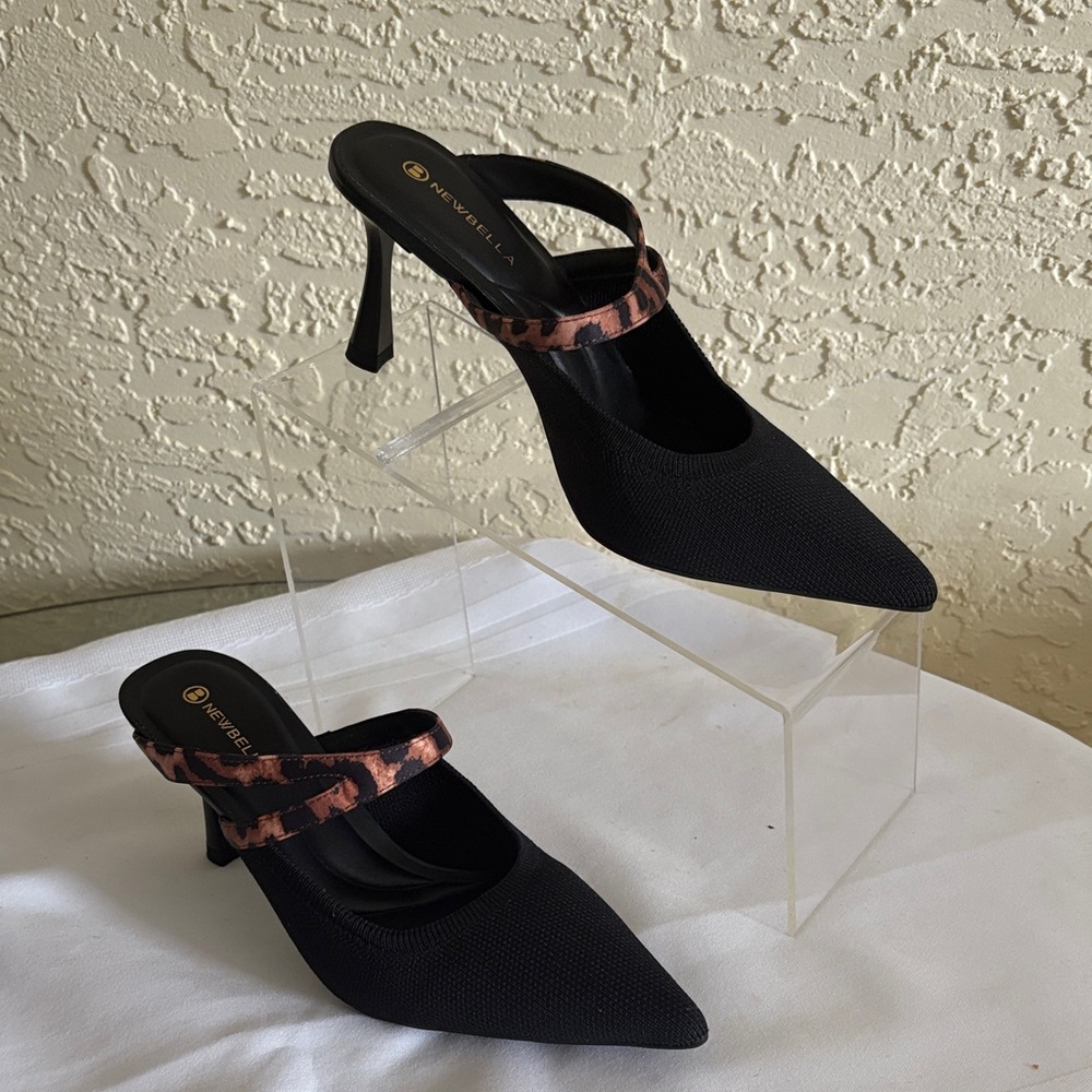 Womens NEWBELLA KNIT POINTED TOE HEELED MULES SIZE: 7